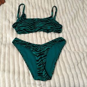 Green and black zebra print bikini
